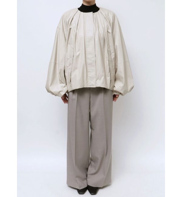 ELENDEEK「FAUX LEATHER TUCK JK」|ノーカラージャケット|