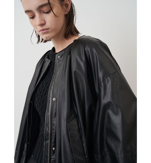 ELENDEEK「FAUX LEATHER TUCK JK」|ノーカラージャケット|