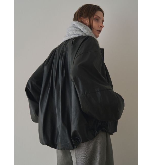 ELENDEEK「FAUX LEATHER TUCK JK」|ノーカラージャケット|ブラック