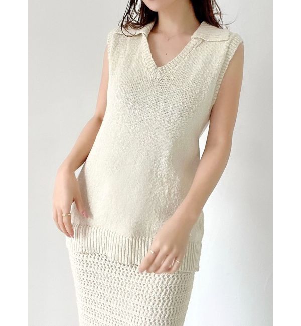 RESEXXY「ロングポロニット【セットアップ着用可能】」|ニット・セーター|アイボリー