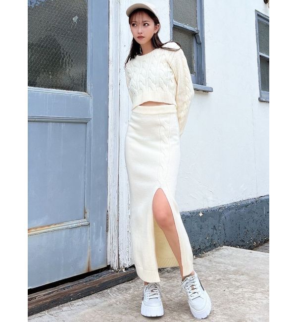 RESEXXY「ケーブルスリットニットスカート【セットアップ着用可能】」|スカート|ホワイト