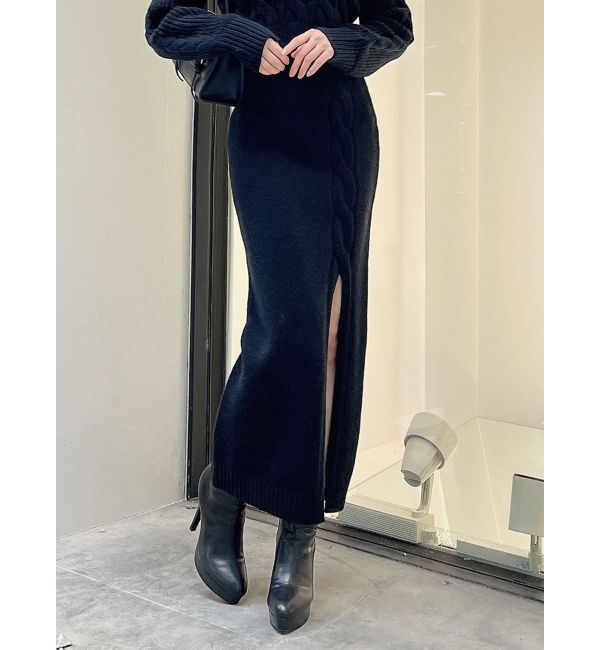 RESEXXY「ケーブルスリットニットスカート【セットアップ着用可能】」|スカート|ブラック