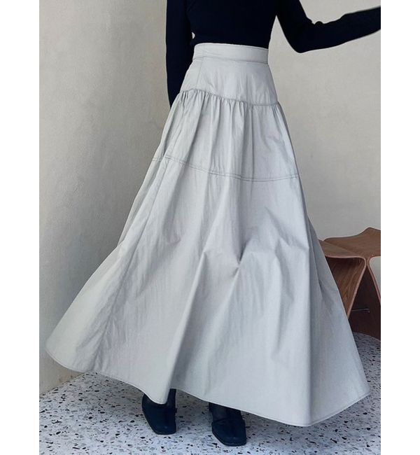 RESEXXY「ギャザーナイロンフレアスカート」|スカート|カーキ