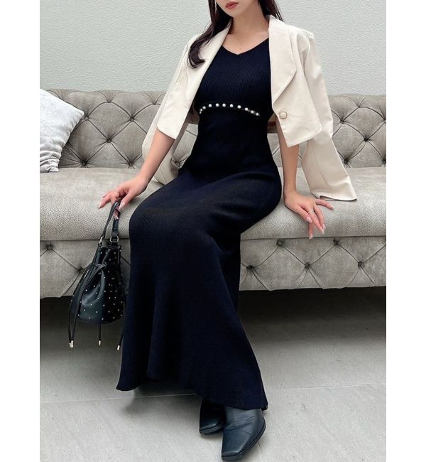 RESEXXY「ウエストパールマーメイドニットワンピース」|ワンピース|ブラック