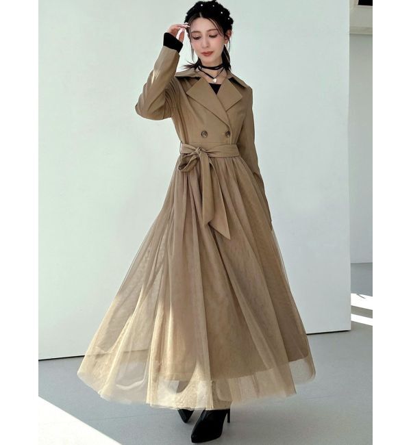 RESEXXY「チュールドッキングロングコート」|トレンチコート|