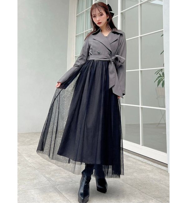 RESEXXY「チュールドッキングロングコート」|トレンチコート|