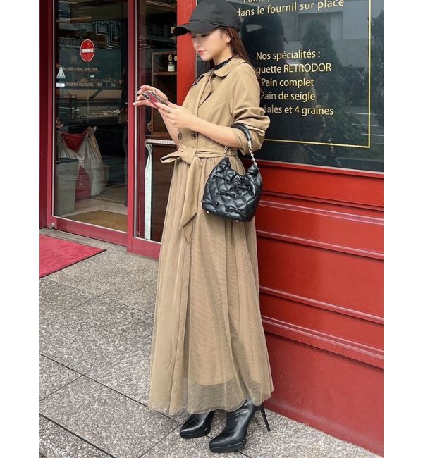 RESEXXY「チュールドッキングロングコート」|トレンチコート|オリーブ