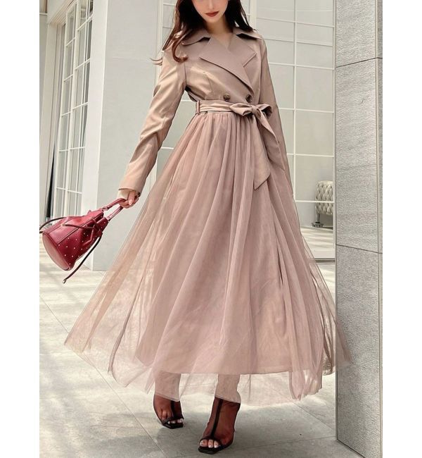 RESEXXY「チュールドッキングロングコート」|トレンチコート|モカ