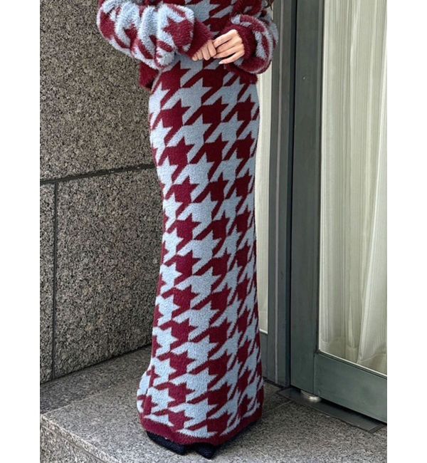 RESEXXY「ハウンドトゥースシャギーニットスカート【セットアップ着用可能】」|スカート|ワイン