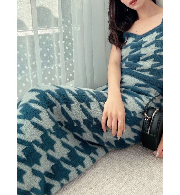 RESEXXY「ハウンドトゥースシャギーニットスカート【セットアップ着用可能】」|スカート|グリーン