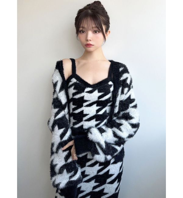 RESEXXY「ハウンドトゥースシャギーニットタンク【セットアップ着用可能】」|タンクトップ|