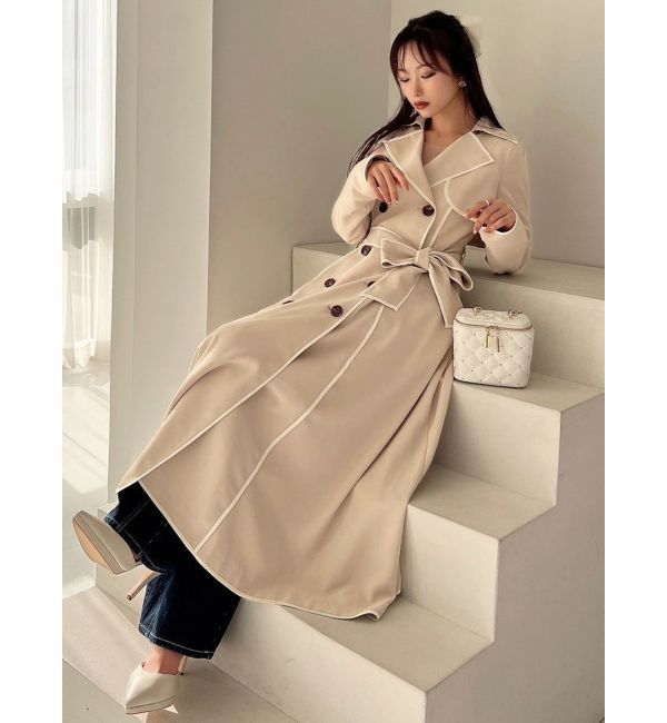 RESEXXY「パイピングデザインロングコート」|トレンチコート|