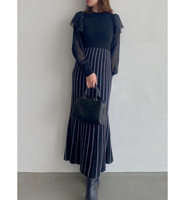 dazzlin「バイカラープリーツニットワンピース」|ワンピース|