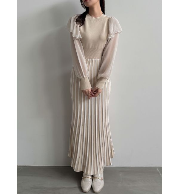 dazzlin「バイカラープリーツニットワンピース」|ワンピース|