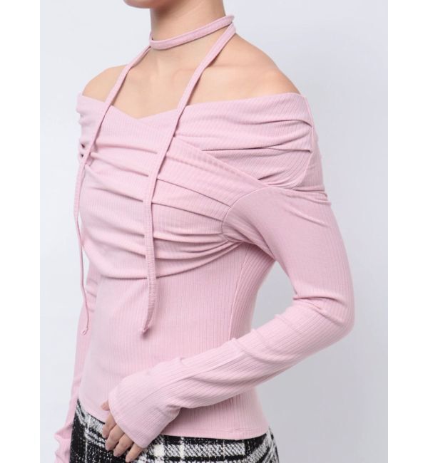 dazzlin「チョーカー付きオフショルドレープ長袖トップス」|Tシャツ・カットソー|
