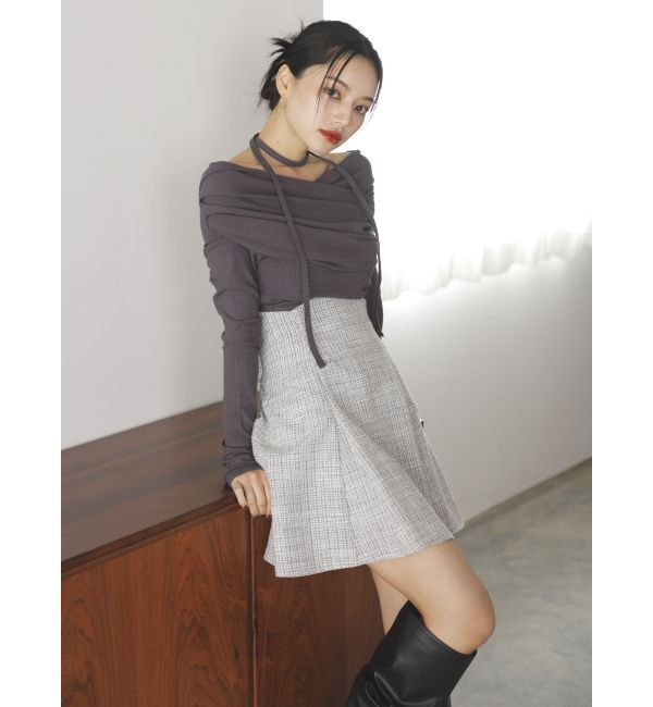 dazzlin「チョーカー付きオフショルドレープ長袖トップス」|Tシャツ・カットソー|