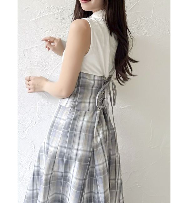 dazzlin「【復刻】チェックノースリーブコルセットワンピース」|ワンピース|