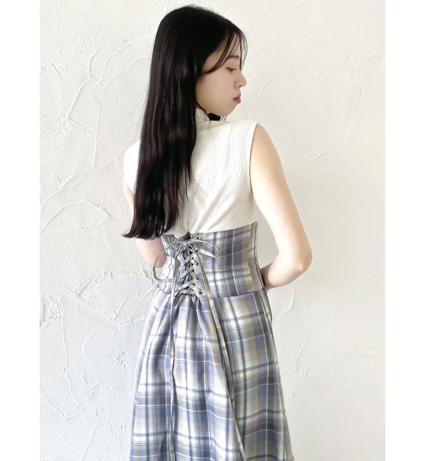 dazzlin「【復刻】チェックノースリーブコルセットワンピース」|ワンピース|