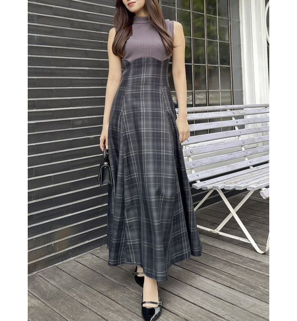 dazzlin「【復刻】チェックノースリーブコルセットワンピース」|ワンピース|グレー