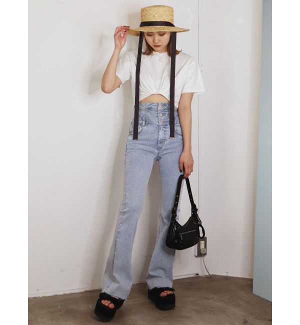 EMODA「サイドオープンハイウエストフレアパギンス」|デニム|