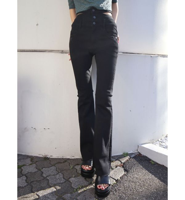 EMODA「サイドオープンハイウエストフレアパギンス」|デニム|