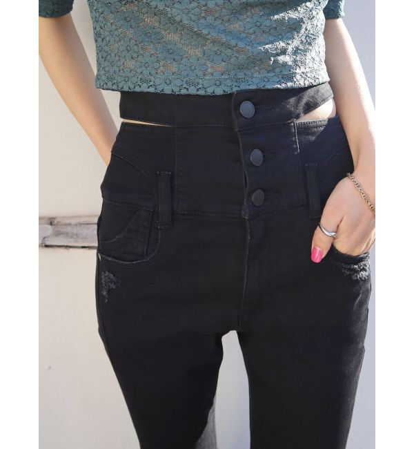 EMODA「サイドオープンハイウエストフレアパギンス」|デニム|