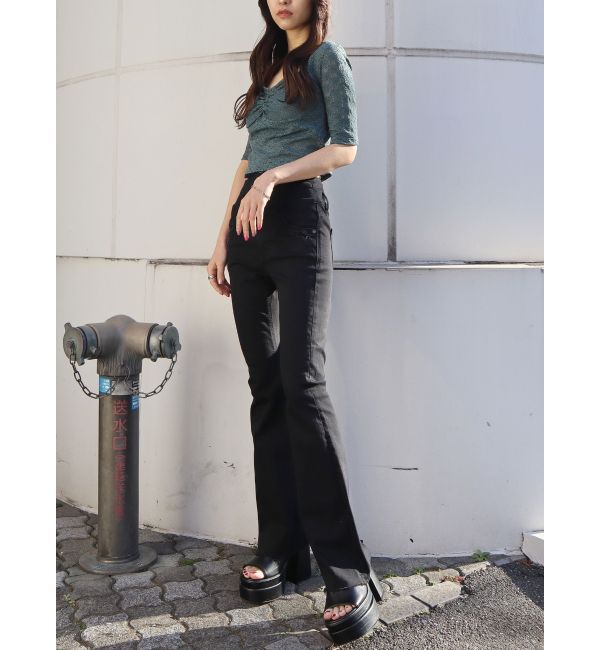 EMODA「サイドオープンハイウエストフレアパギンス」|デニム|