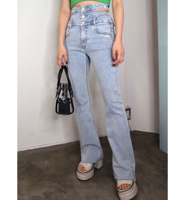 EMODA「サイドオープンハイウエストフレアパギンス」|デニム|