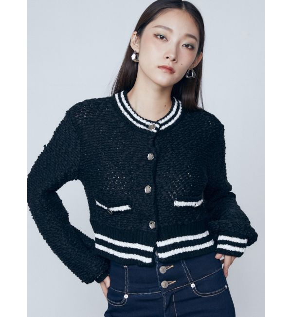 EMODA「テクスチャーミニマルカーデトップ」|カーディガン|ブラック