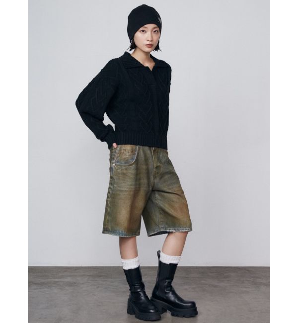 EMODA「ヴィンテージライクデニムハーフパンツ」|デニム|