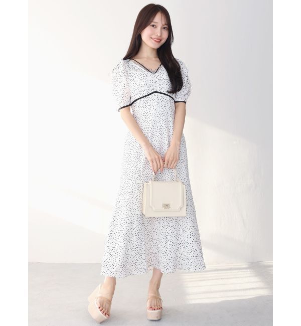 MERCURYDUO「レースデコルテドットワンピース」|ワンピース|