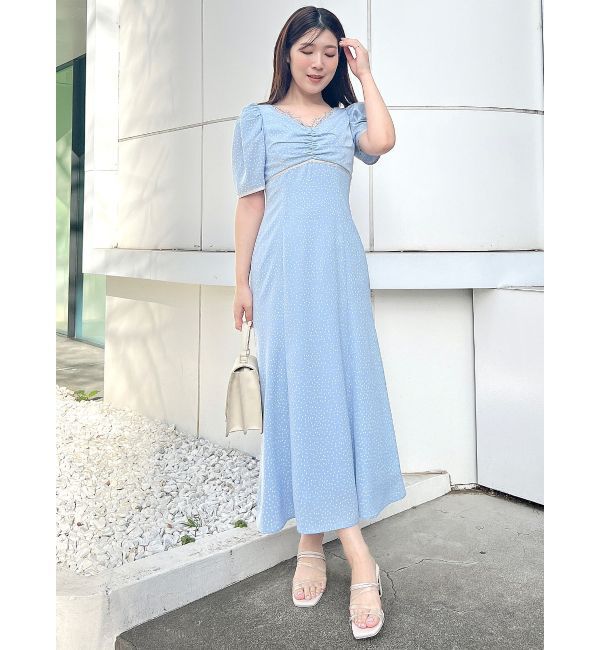 MERCURYDUO「レースデコルテドットワンピース」|ワンピース|