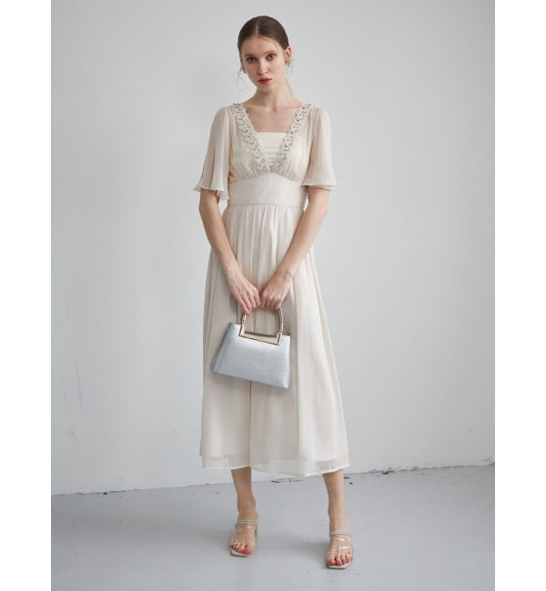 MERCURYDUO「深Vビジューフレアワンピース」|ワンピース|