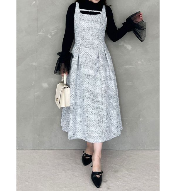 MERCURYDUO「ツイードベルテッドフレアジャンスカ」|ワンピース|