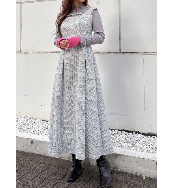 MERCURYDUO「ツイードベルテッドフレアジャンスカ」|ワンピース|