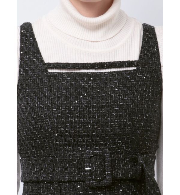 MERCURYDUO「ツイードベルテッドフレアジャンスカ」|ワンピース|