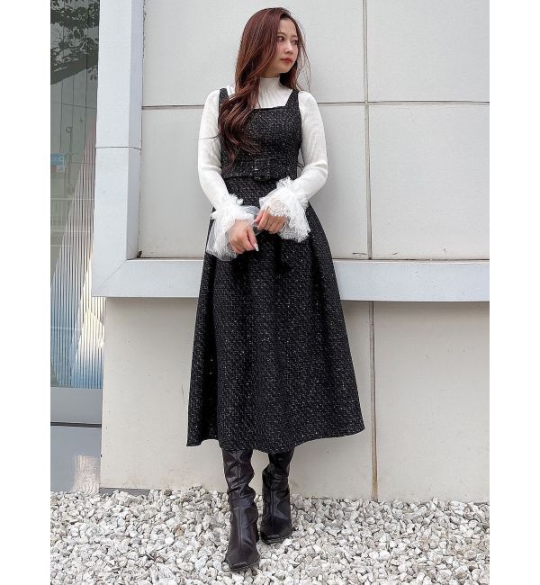 MERCURYDUO「ツイードベルテッドフレアジャンスカ」|ワンピース|