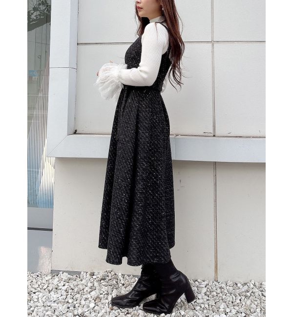 MERCURYDUO「ツイードベルテッドフレアジャンスカ」|ワンピース|