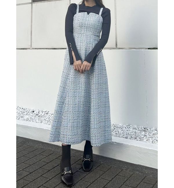 MERCURYDUO「オリジナルツイードジャンスカベアワンピース【セットアップ着用可】」|ワンピース|アイスブルー