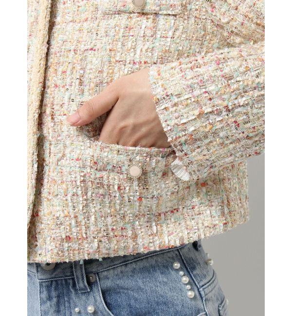 MERCURYDUO「ツイードノーカラージャケット」|ノーカラージャケット|