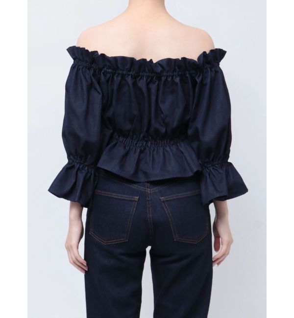 MERCURYDUO「デニム2WAYオフショル五分袖シャーリングブラウス」|シャツ・ブラウス|