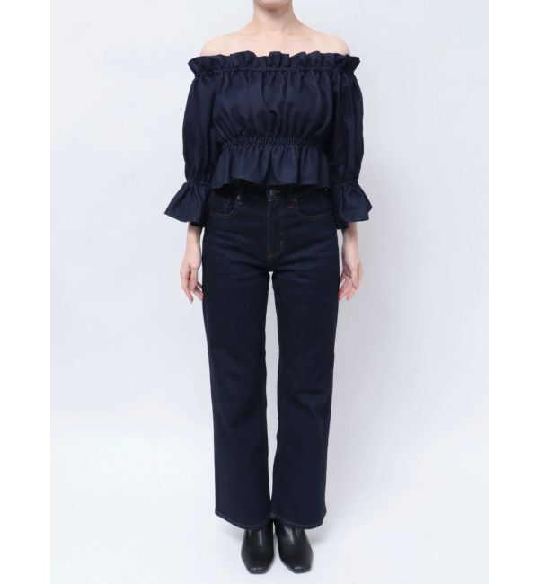 MERCURYDUO「デニム2WAYオフショル五分袖シャーリングブラウス」|シャツ・ブラウス|