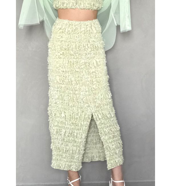 MERCURYDUO「【OUNNOUN】カットジャガード シャーリング ペンシルスカート」|スカート|ミントグリーン