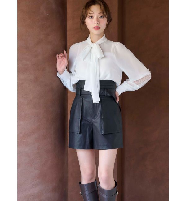 MERCURYDUO「フェイクレザーハイウエストワークショートパンツ」|その他|