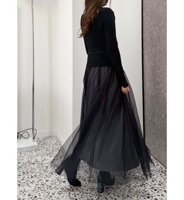 MERCURYDUO「ビットニットドットチュールドッキングワンピース」|ワンピース|