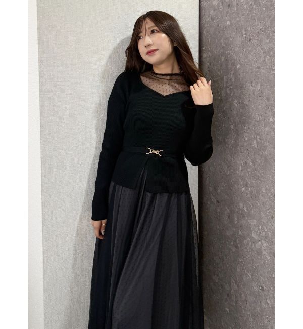 MERCURYDUO「ビットニットドットチュールドッキングワンピース」|ワンピース|