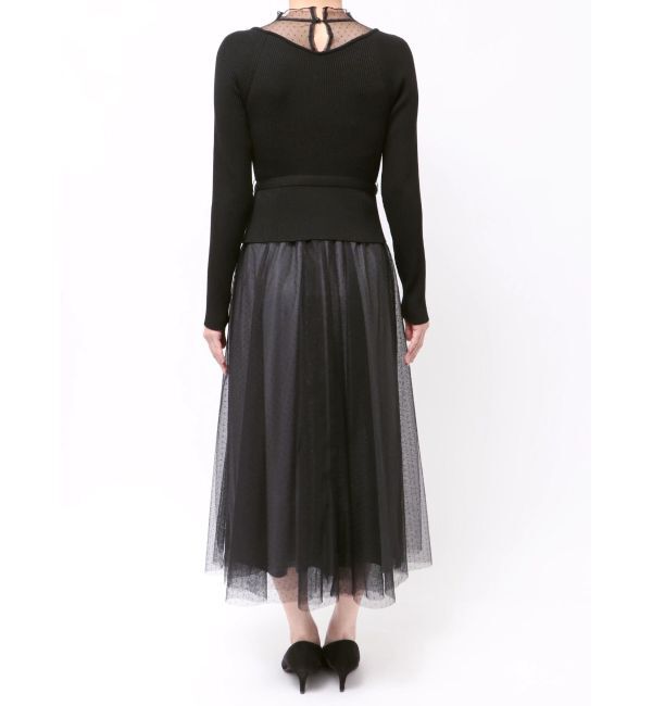 MERCURYDUO「ビットニットドットチュールドッキングワンピース」|ワンピース|