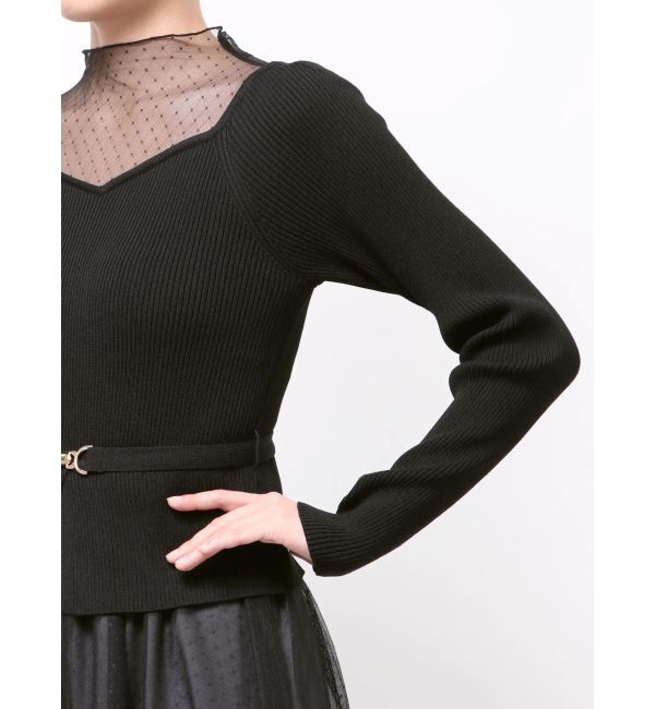 MERCURYDUO「ビットニットドットチュールドッキングワンピース」|ワンピース|