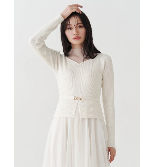 MERCURYDUO「ビットニットドットチュールドッキングワンピース」|ワンピース|