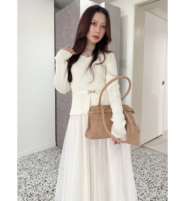 MERCURYDUO「ビットニットドットチュールドッキングワンピース」|ワンピース|